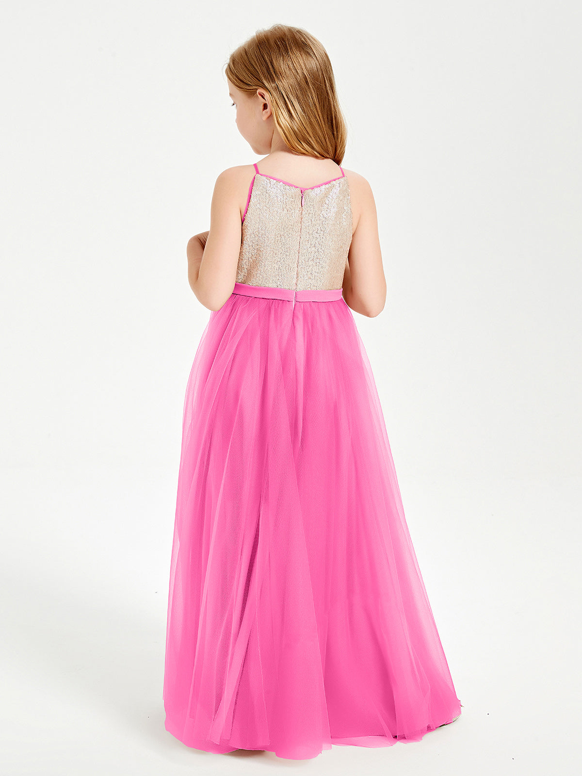 Sequined Top Long Tulle Junior Bridesmaid Gown Azalea